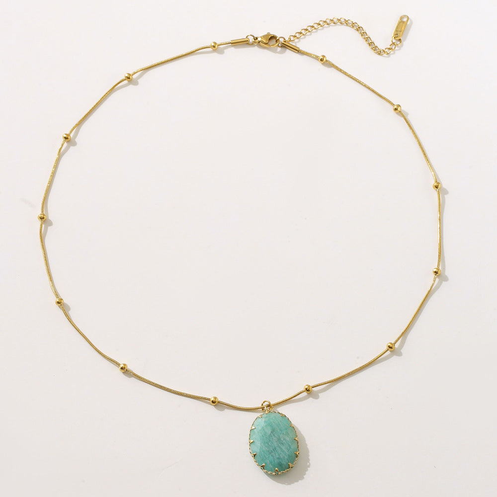 Serene Stone: Stainless Steel Turquoise Necklace - Dainty Moon