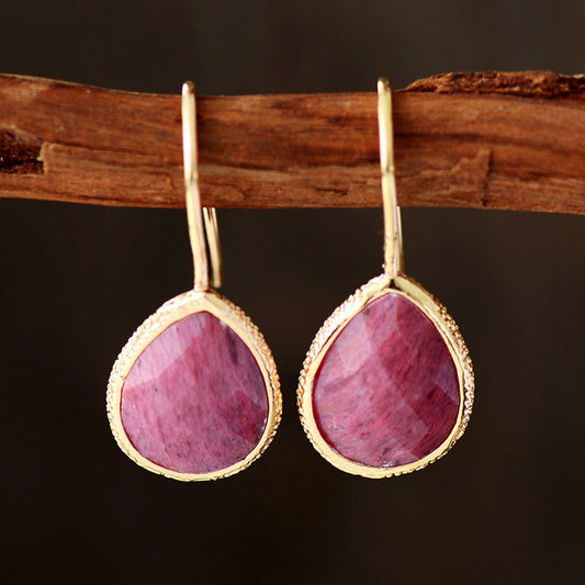 Tianhe Natural Stone Pendant Earrings - Dainty Moon