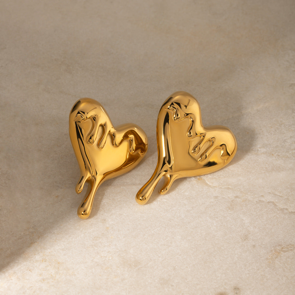 Melting Love Heart 18K Gold Stainless Steel Earrings - Dainty Moon