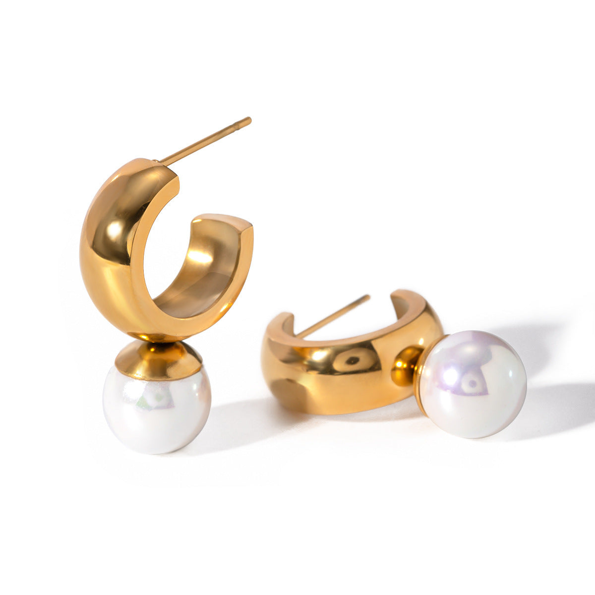 Glossy C- Shaped Pearl Earrings - Dainty Moon