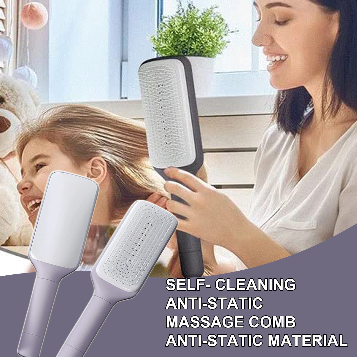 4 In 1 Self Cleaning Hair Brush Anti-Static Massage Comb - Dainty Moon