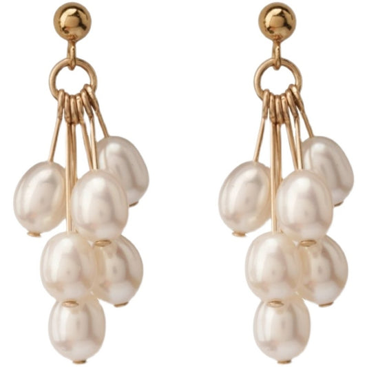 Grape Vine Pearl Earrings - Dainty Moon