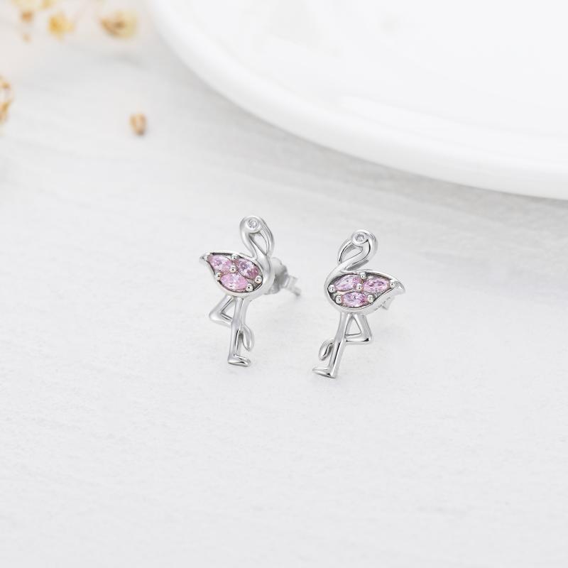 S925 Blush Radiance Pink Flamingo CZ Stud Earring - Dainty Moon