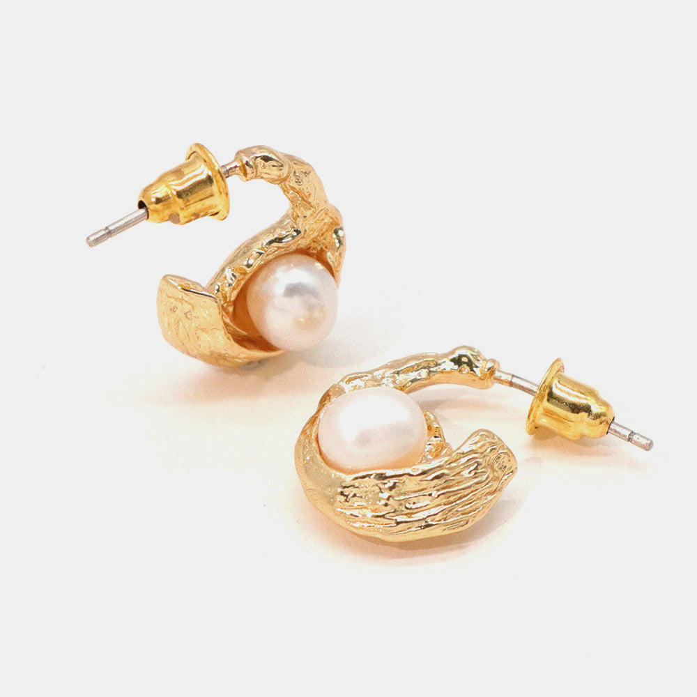 French Freshwater Pearl  Earrings - Dainty Moon