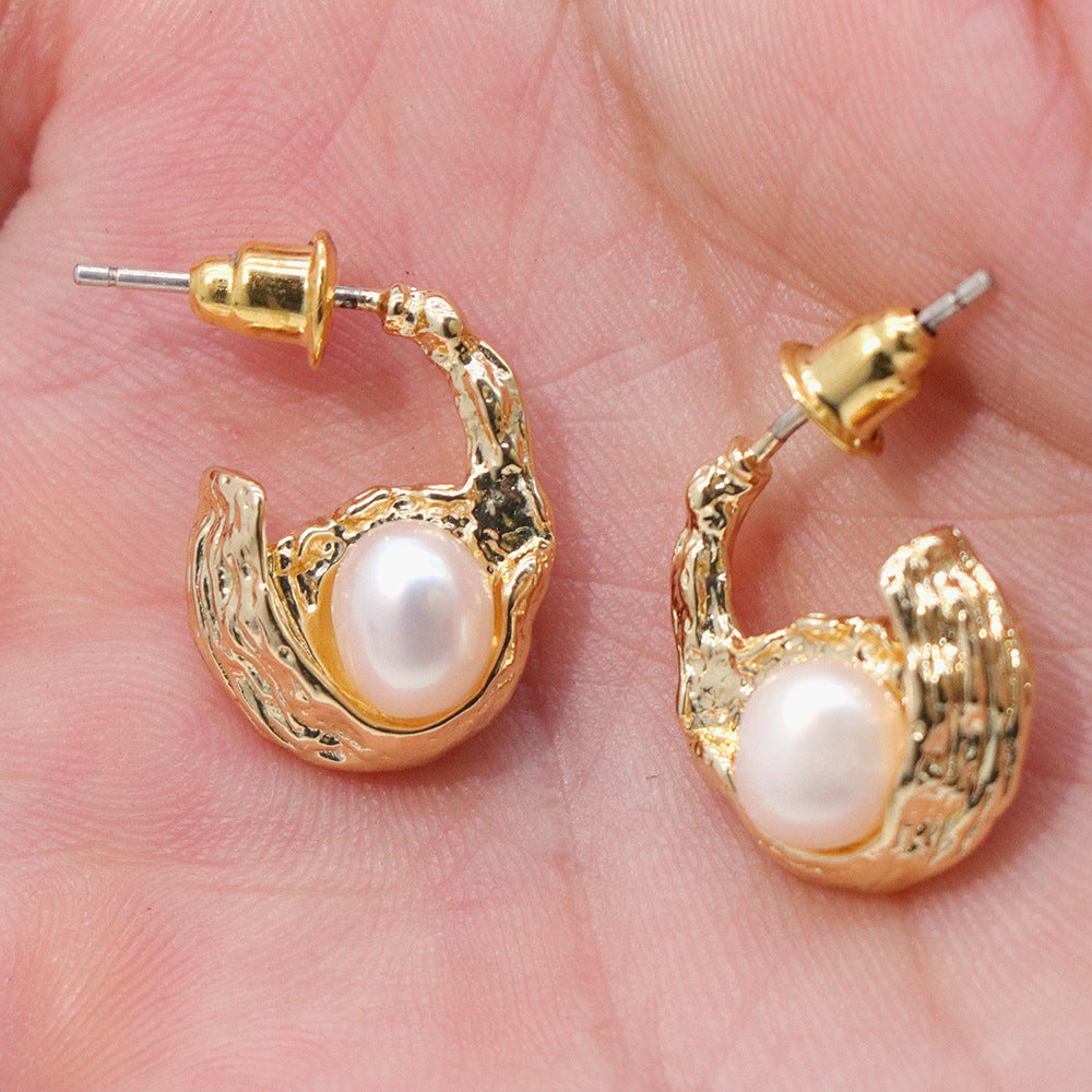 French Freshwater Pearl  Earrings - Dainty Moon