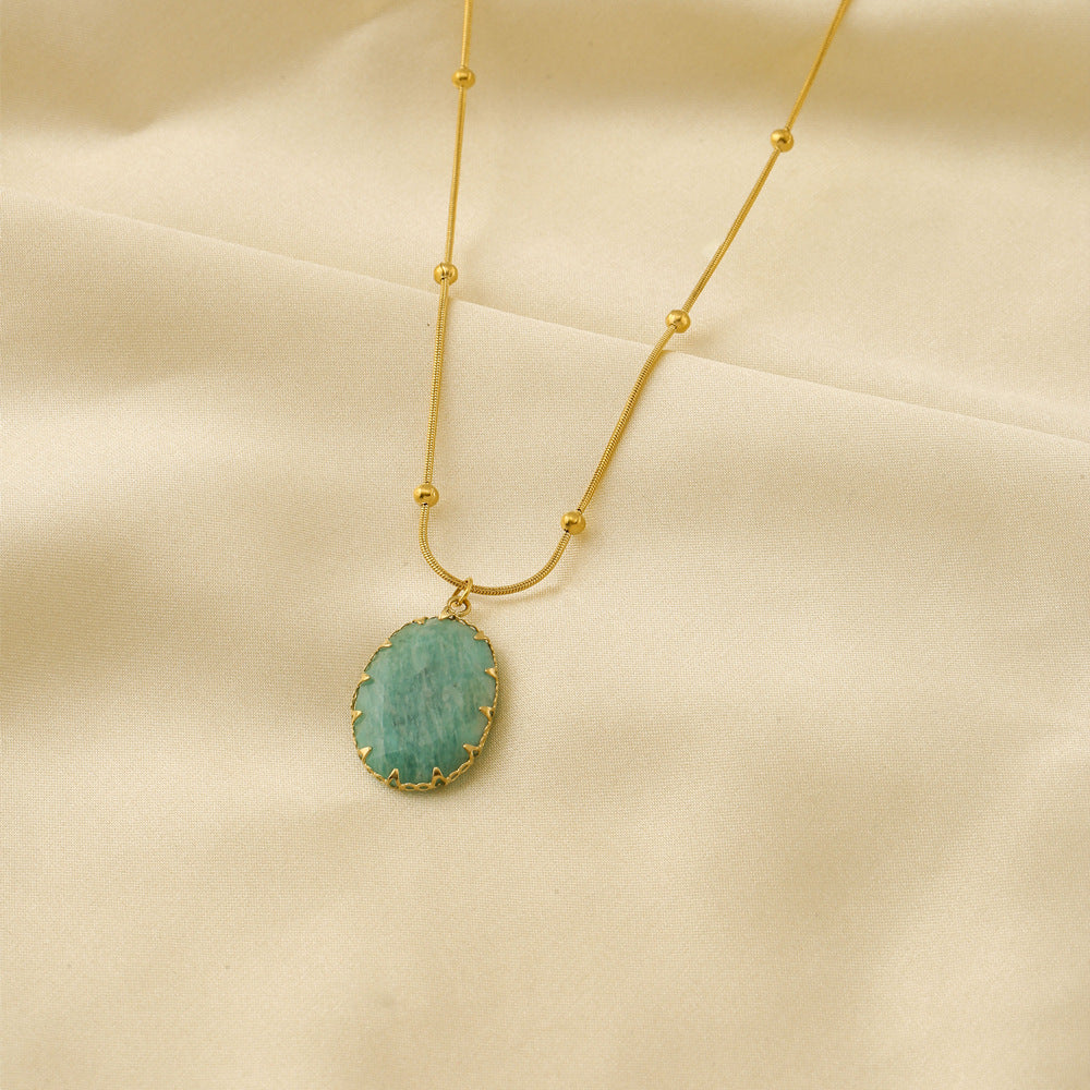 Serene Stone: Stainless Steel Turquoise Necklace - Dainty Moon