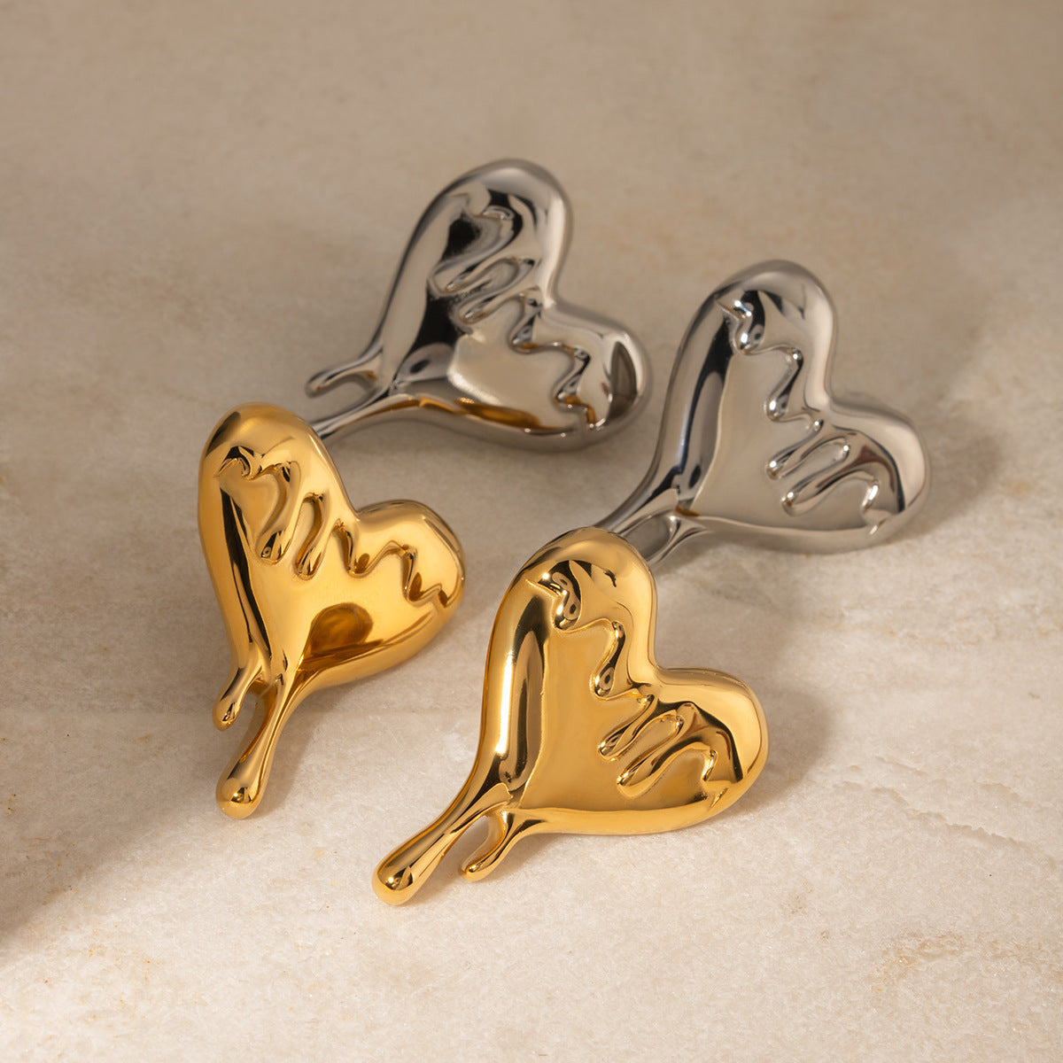 Melting Love Heart 18K Gold Stainless Steel Earrings - Dainty Moon