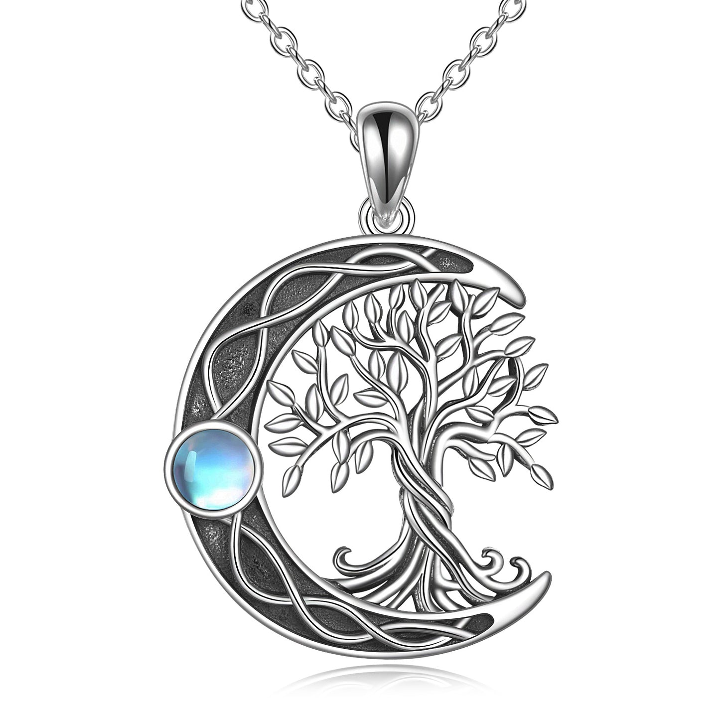 S925 Sterling Silver Celtic Knot Moonstone Tree of Life Necklace - Dainty Moon