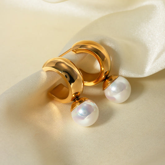 Glossy C- Shaped Pearl Earrings - Dainty Moon