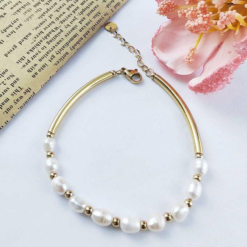 Pure Serenity Freshwater Pearl Bracelet - Dainty Moon