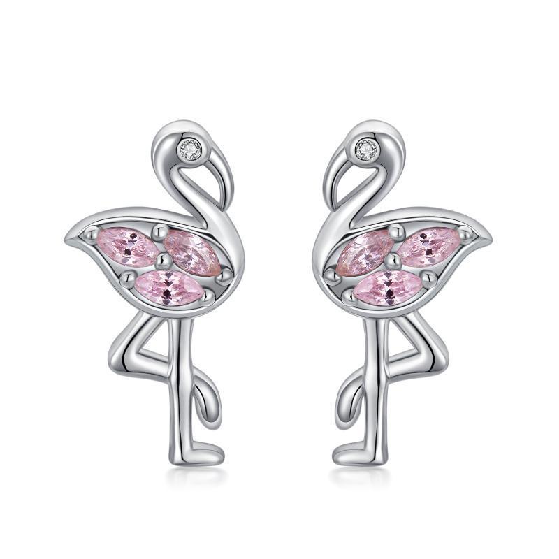 S925 Blush Radiance Pink Flamingo CZ Stud Earring - Dainty Moon