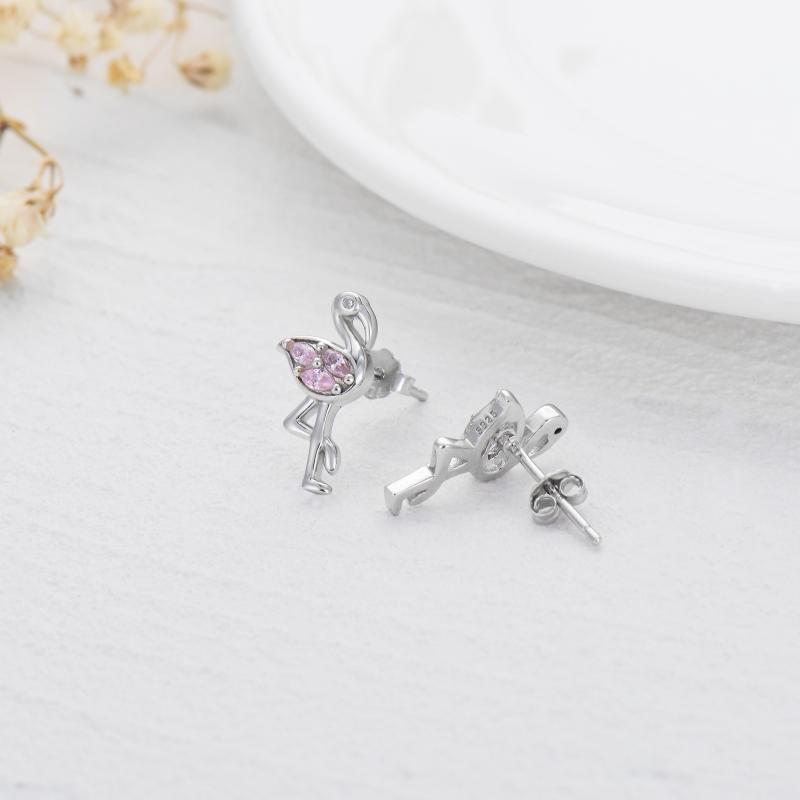 S925 Blush Radiance Pink Flamingo CZ Stud Earring - Dainty Moon