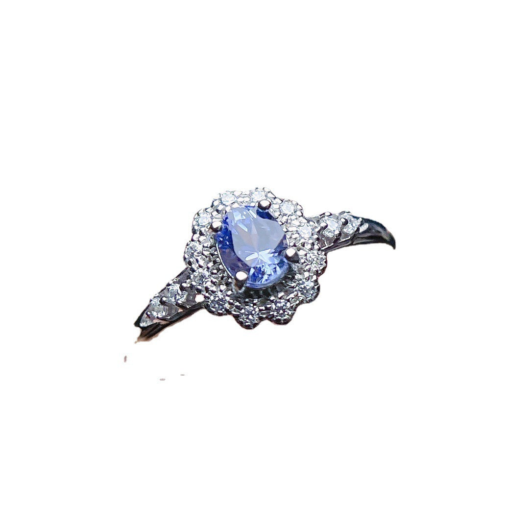 Twilight Glow Natural Tanzanite S925 Silver Ring - Dainty Moon