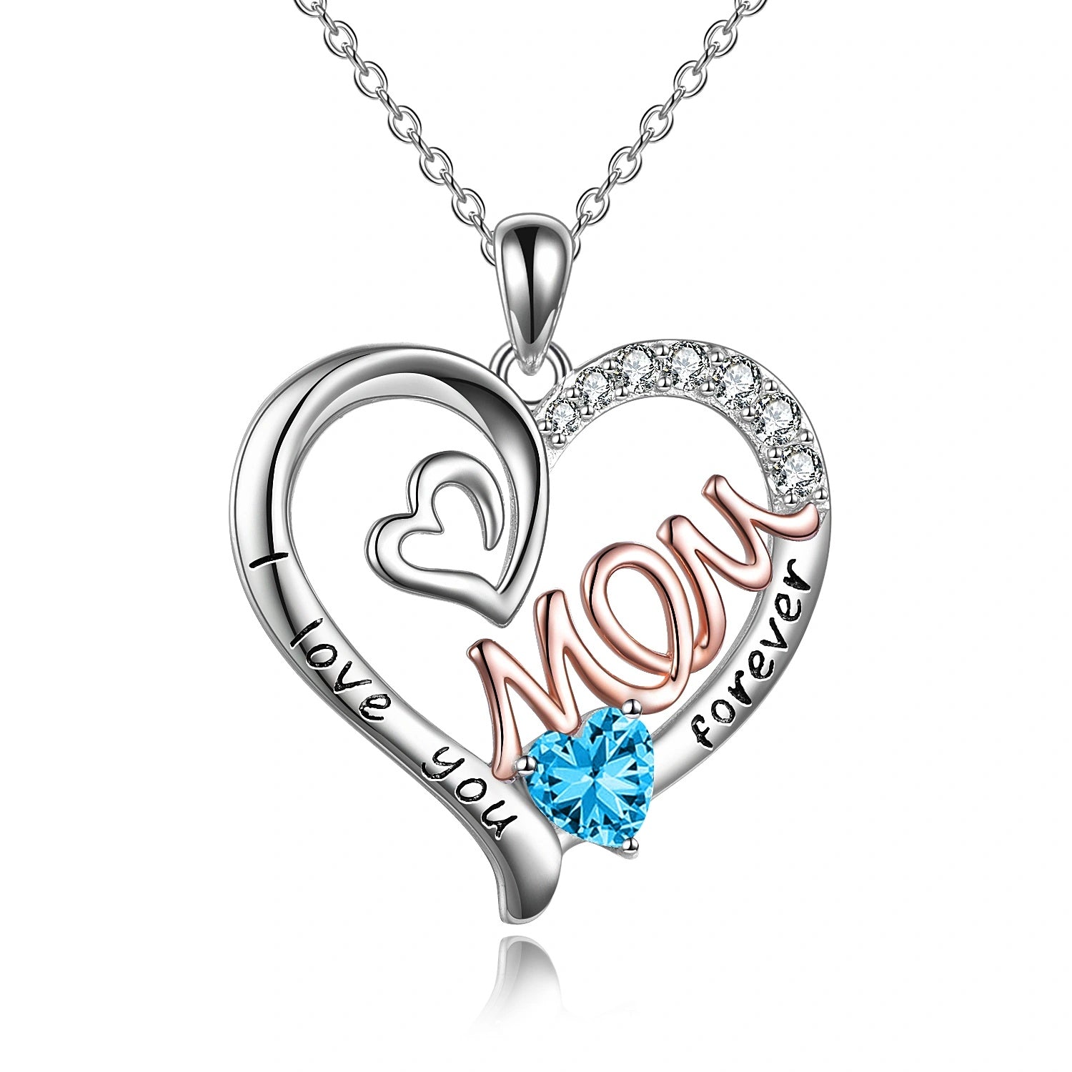 S925 Sterling Silver Heart CZ Pink Stone Love Mum Necklace - Dainty Moon