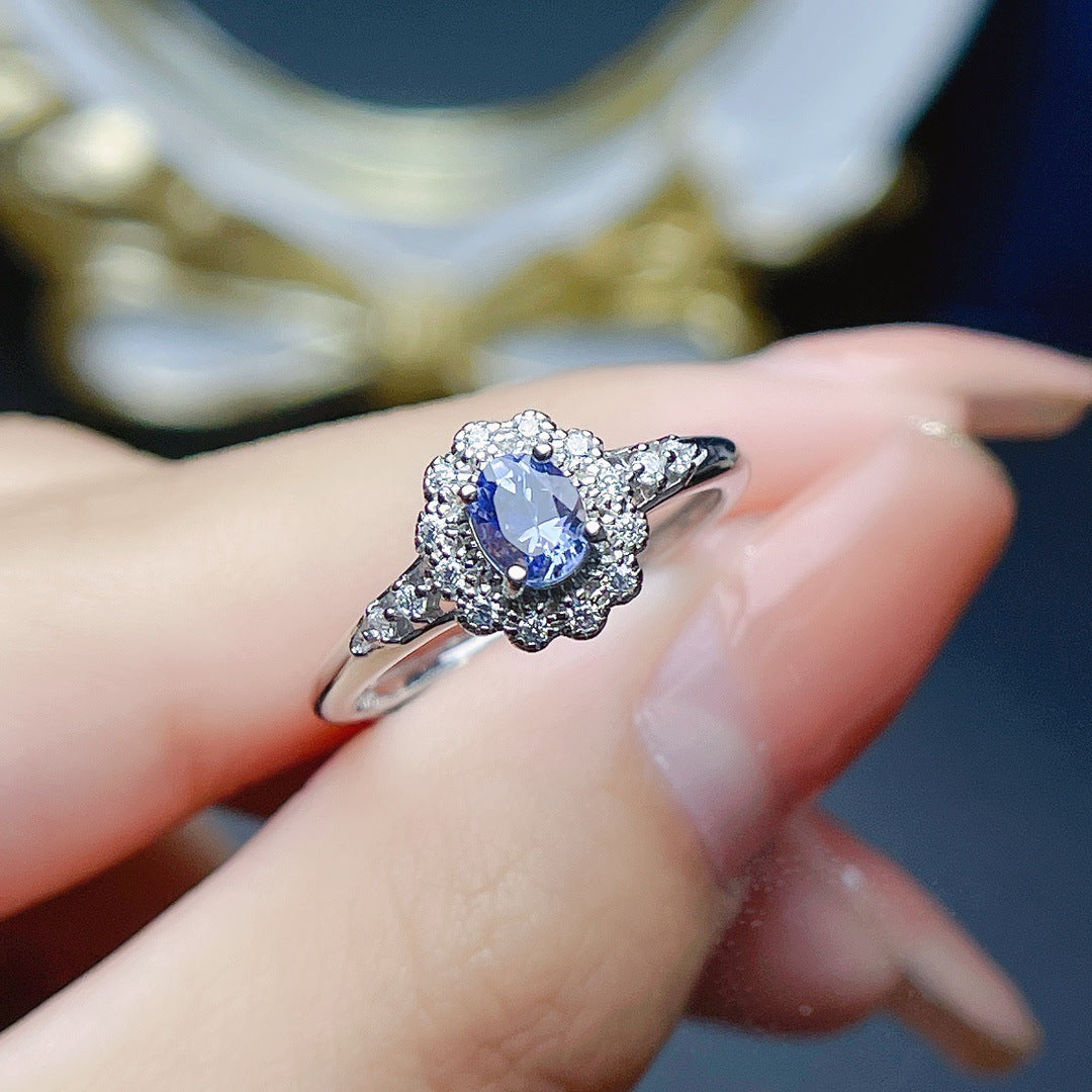 Twilight Glow Natural Tanzanite S925 Silver Ring - Dainty Moon