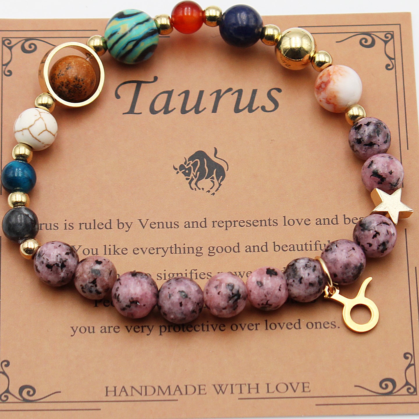 Celestial Harmony Natural Stone Bracelet - Dainty Moon